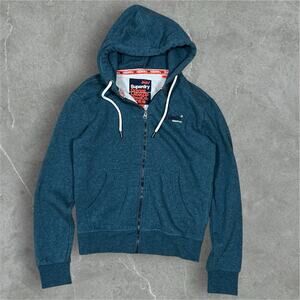 Superdry Orange Label Full Zip Hoodie Sweater Mens Size Medium Blue Teal